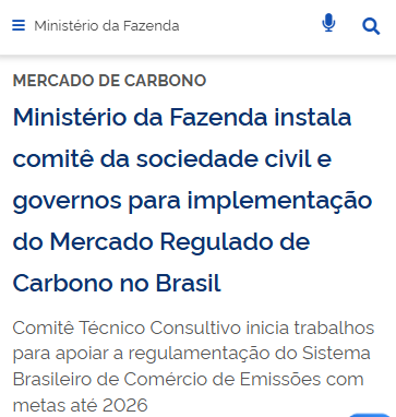 Ministério da Fazenda instala comitê de sociedade civil e governança para o Mercado Regulado de Carbono no Brasil